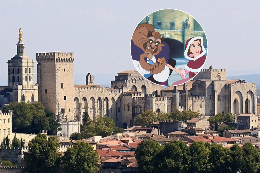 Avignon, Palais des Papes depuis Tour Philippe le Bel et montage de La Belle et la Bête