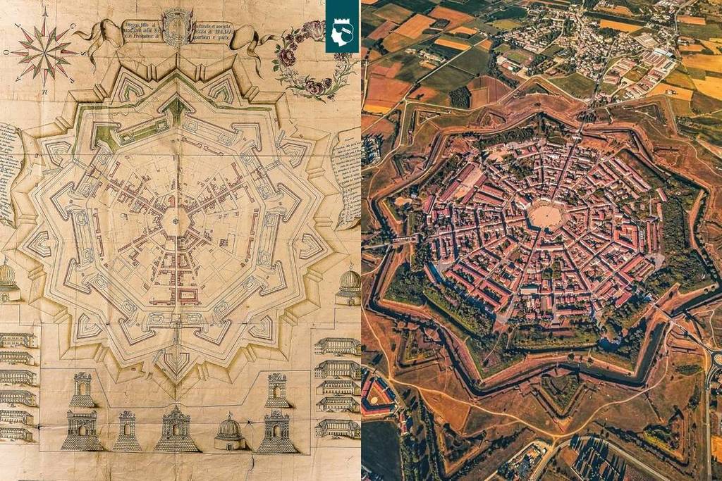 A historical map showing a bird’s-eye view of Palmanova