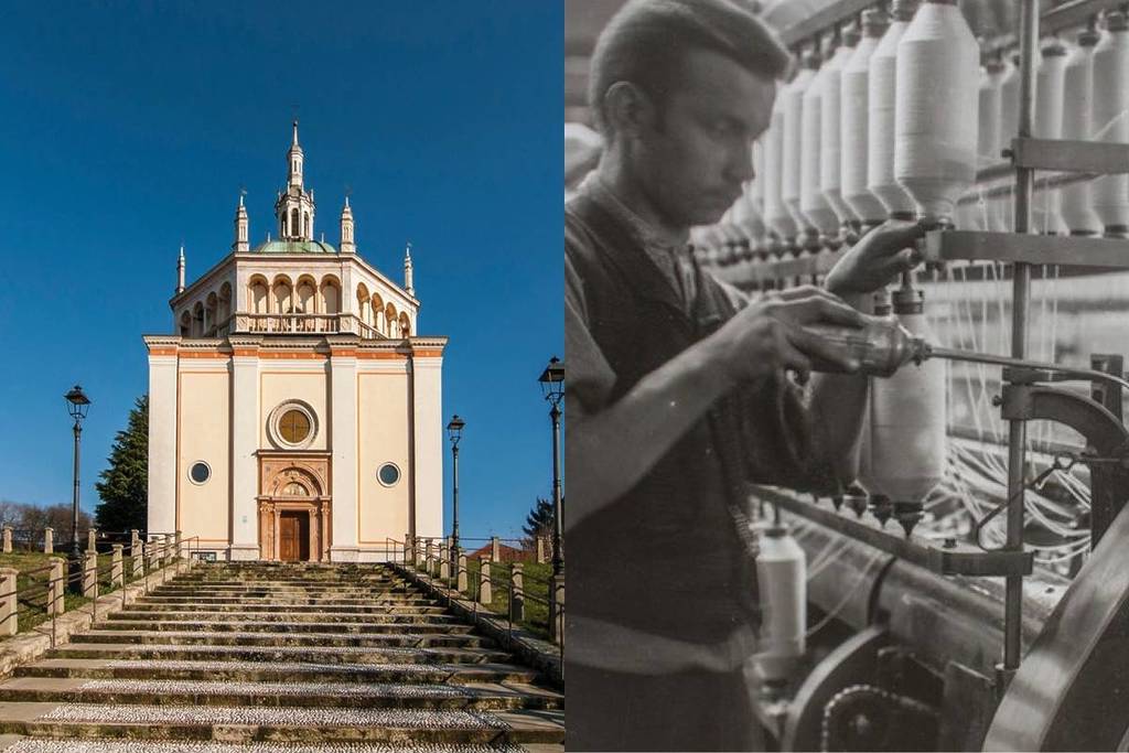 The church modeled after Busto Arsizio and a worker at the cotton mill