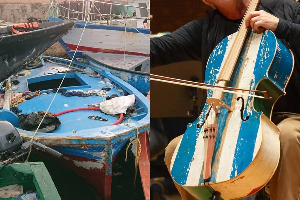 Violoncelle fabriqué avec le bois des bateaux des migrants de Lampedusa