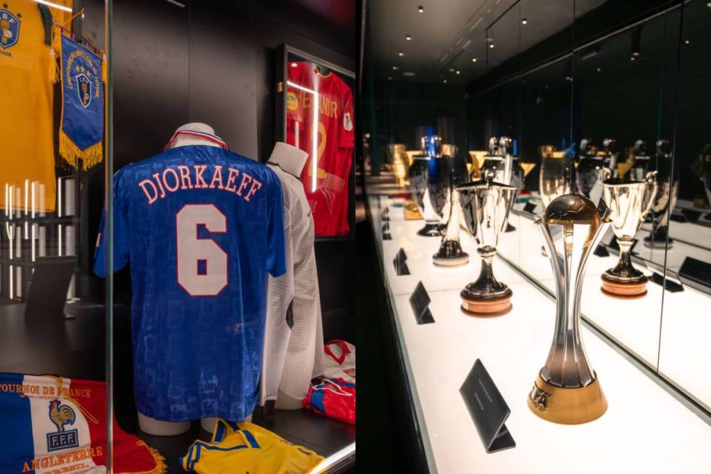 Foto delle maglie nel museo di San Siro e delle coppe