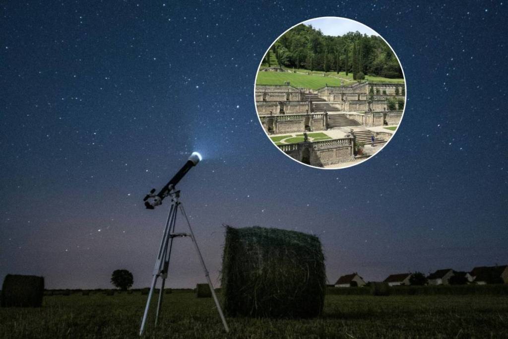 The villa’s Italian-style garden, where you can gaze at the stars