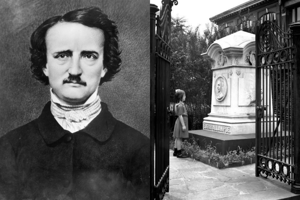 Foto von Edgar Allan Poe / Mädchen vor dem Grab von Edgar Allan Poe