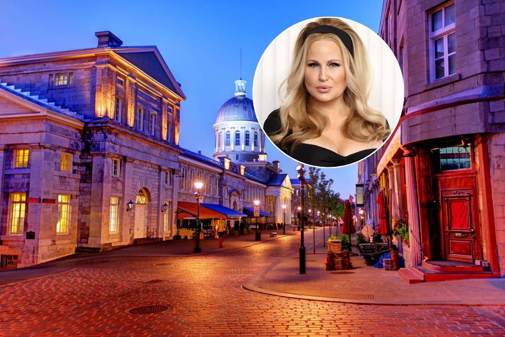 Collage de la ville de Montréal avec une photo de Jennifer Coolidge
