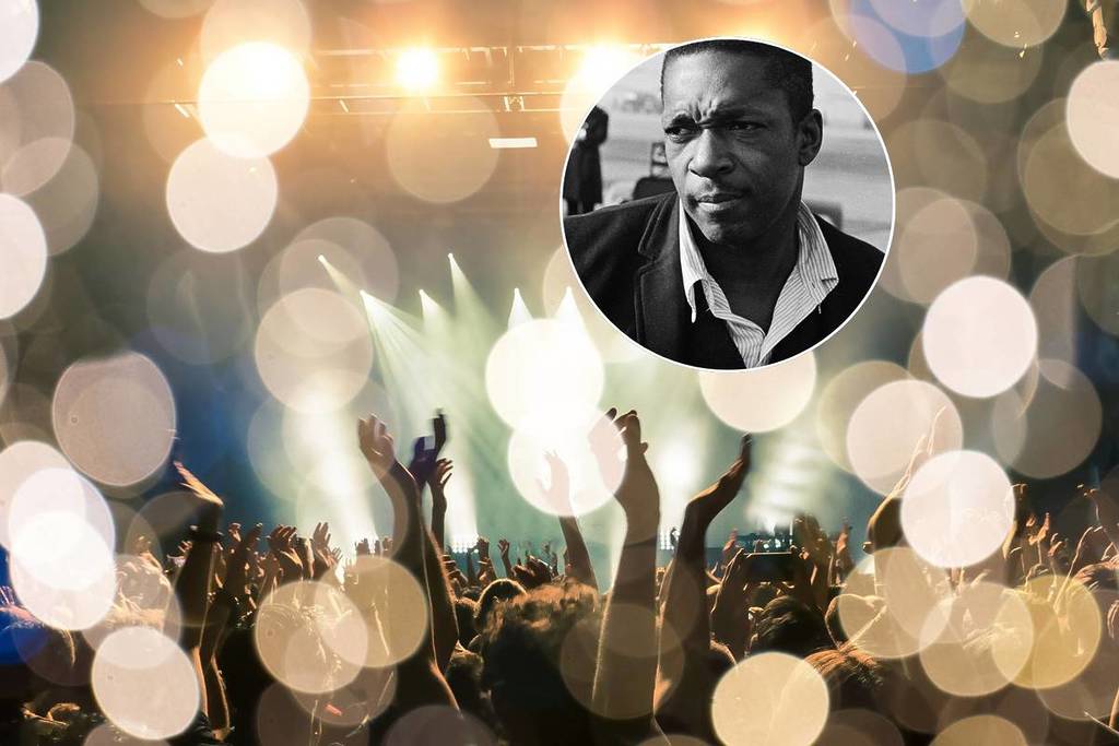 Collage of John Coltrane and the crowd at a concert
