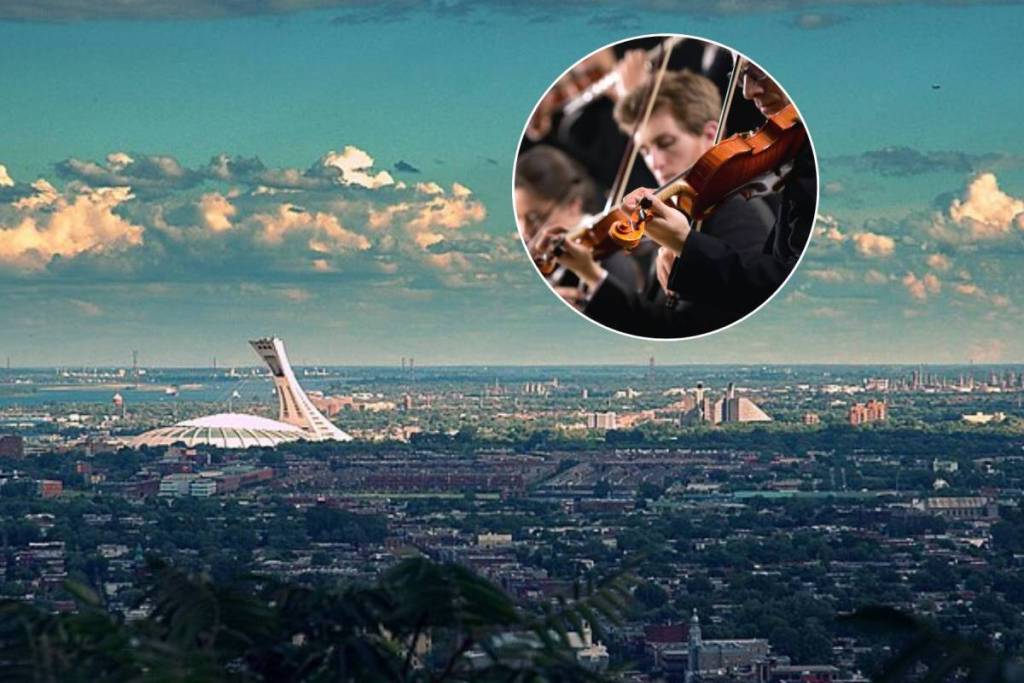 Montage de la vue du Stade Olympique et d'un orchestre
