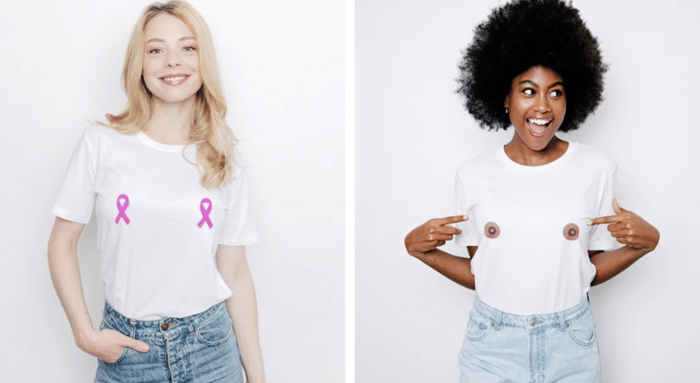 T-Shirt Femme Octobre Rose Avec Ruban - Soutien Cancer Du Sein, Motif Cœur Et Ruban - Cadeau De Sensibilisation - 2