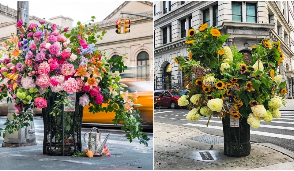 À New York, ce fleuriste décore les poubelles avec des fleurs !