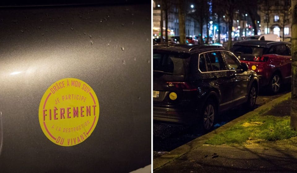 Écologie : Des autocollants contre les véhicules SUV collés à Paris !