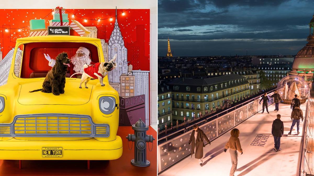 Printemps Haussmann Noël 2025 Noël à New-York vitrines patinoire
