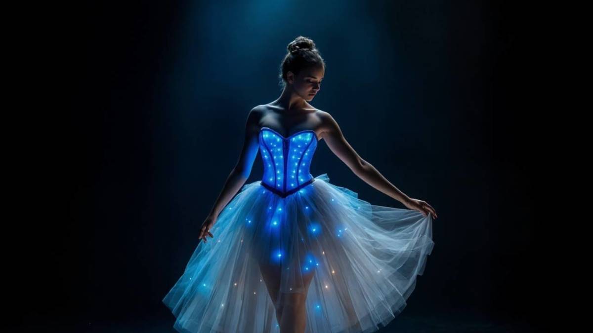 Photo d'une danseuse de face dans un costume de Cendrillon lumineux pour le spectacle Ballet of Lights