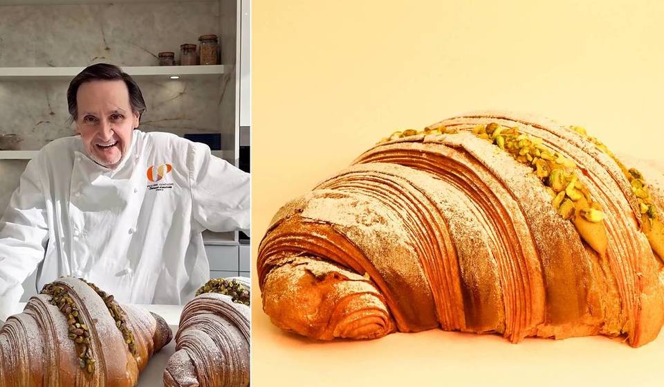 Een XXL croissant met pistachevulling van Philippe Conticini in Parijs &#8211; Na de buzz van de reuze pain au chocolat, een nieuwe gebakrage voor de chef, slechts enkele dagen verkrijgbaar