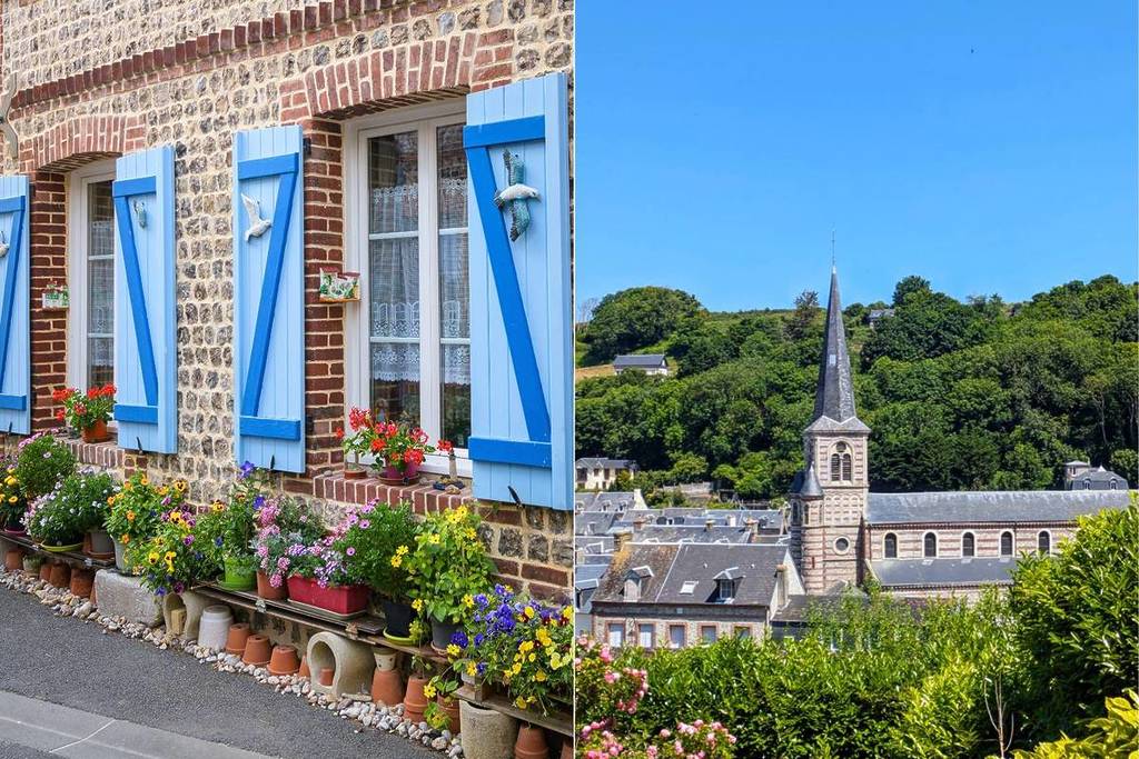 Église de Yport et maisons aux volets colorés