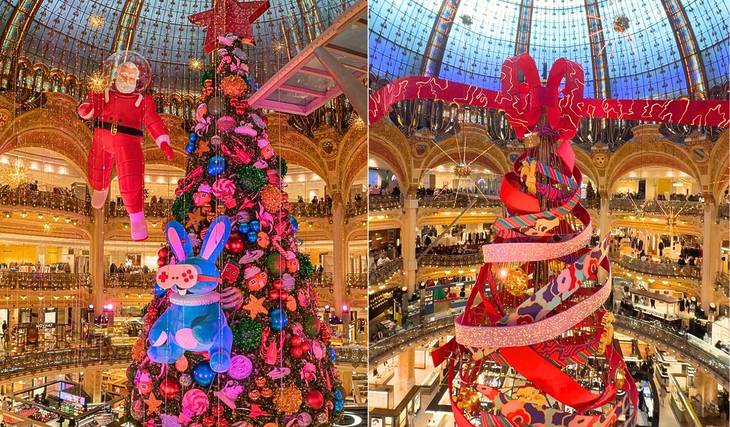 Voici les plus beaux sapins de Noël des Galeries Lafayette au fil des ans &#8211; Et si le sapin 2025, drapé 560 kg de rubans devenait le plus mémorable de tous ?