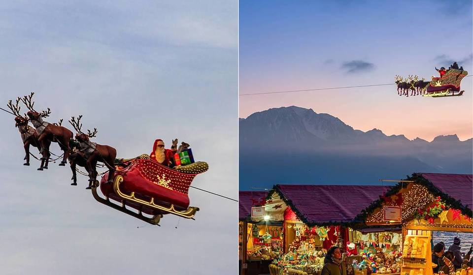 Im Herzen dieses märchenhaften Weihnachtsmarktes fliegt der Weihnachtsmann jeden Tag in einem funkelnden Schlitten über einen magischen See – eine Szene wie aus einem Weihnachtsfilm, in Zugreichweite von Paris.