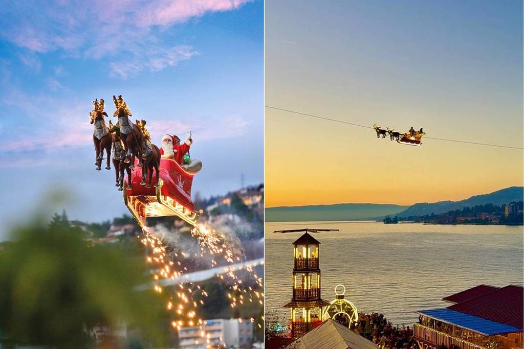 Père Noël volant Montreux plus beaux marchés de Noël