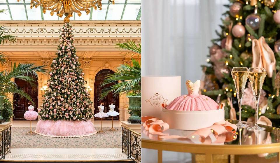 Adornado con tul rosa y zapatillas de bailarina, este árbol de Navidad gigante, de casi 7 m de altura, es el más espectacular de París. Y bajo un techo de cristal bañado de luz, podrá disfrutar de un mágico tronco de Navidad estilo tutú, sublimado con hojas doradas.