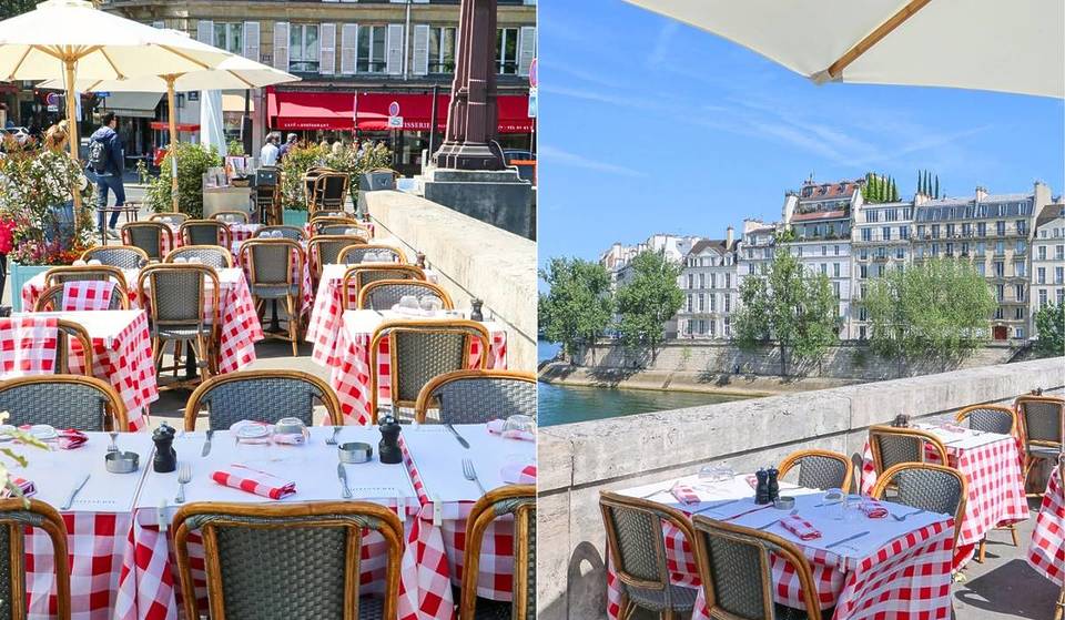 Die Rôtisserie d’Argent eröffnet ihre temporäre Terrasse am Ufer der Seine wieder: rot-weiß karierte Tischdecken, am Spieß gebratenes Fleisch und ein zauberhafter Blick auf Notre-Dame!