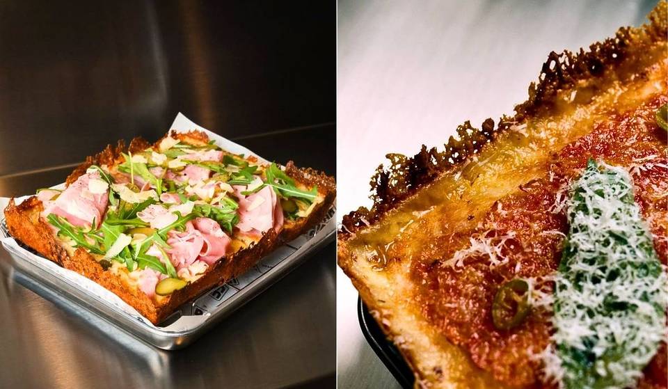 Dimentica la pasta sottile italiana: Pan Pan porta la pizza spessa di Detroit in rue d’Aboukir, con la sua crosta al cheddar