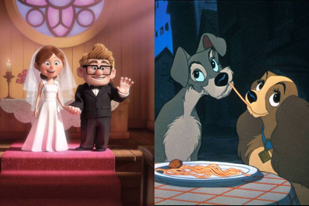 Bilder aus zwei Disney-Filmen: „Die Schöne und das Sträflingshündchen“ und „Oben“