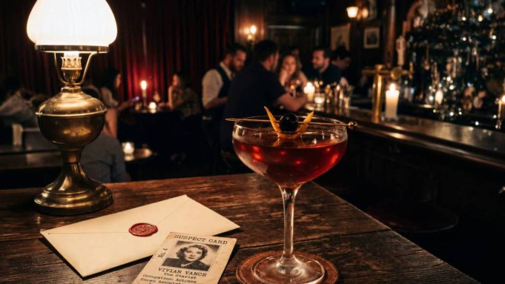 Photo d'une soirée avec un cocktail au premier plan