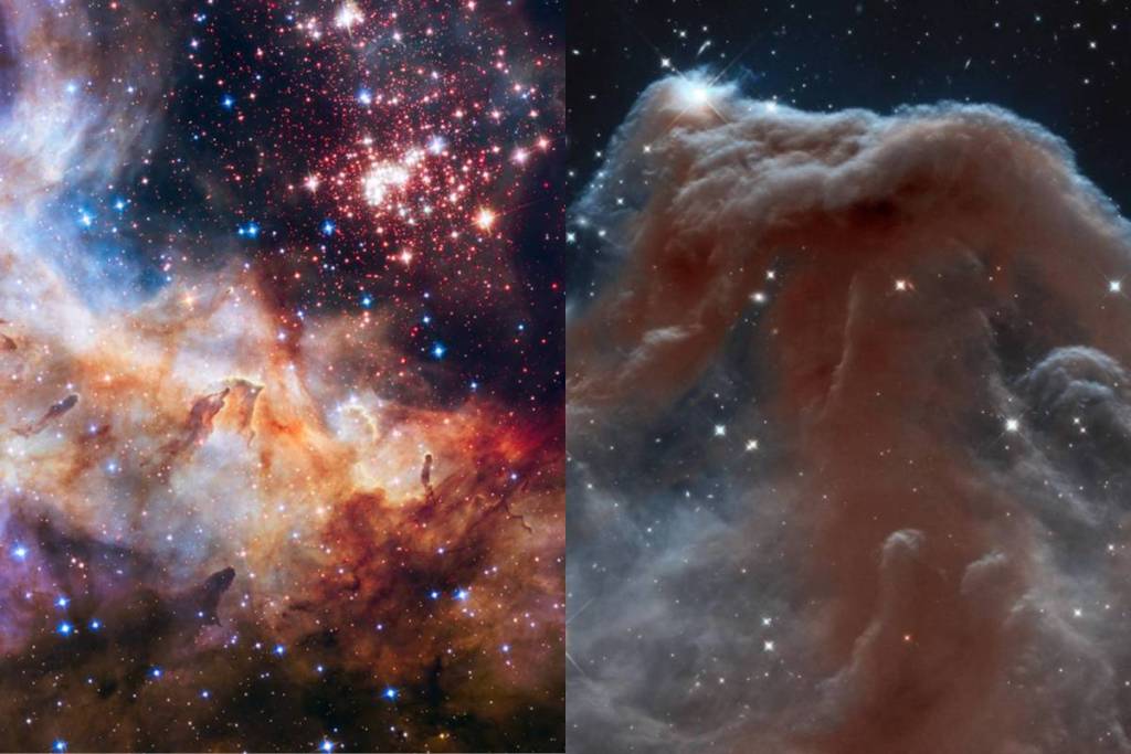 Collage of two photos of cosmic objects from NASA and ESA