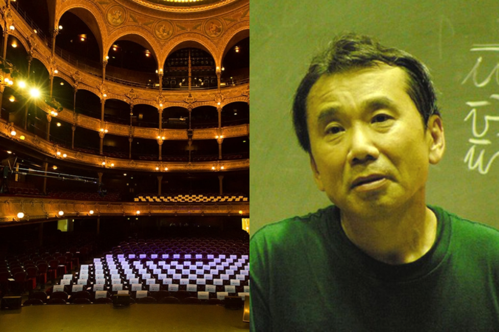 Photo of Haruki Murakami and the main auditorium of the Théâtre du Châtelet