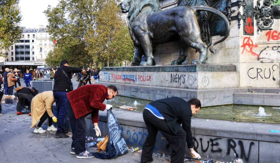 Following the violence on October 17, Parisians are rallying to clean up their neighborhoods alongside nearly 1,000 city workers