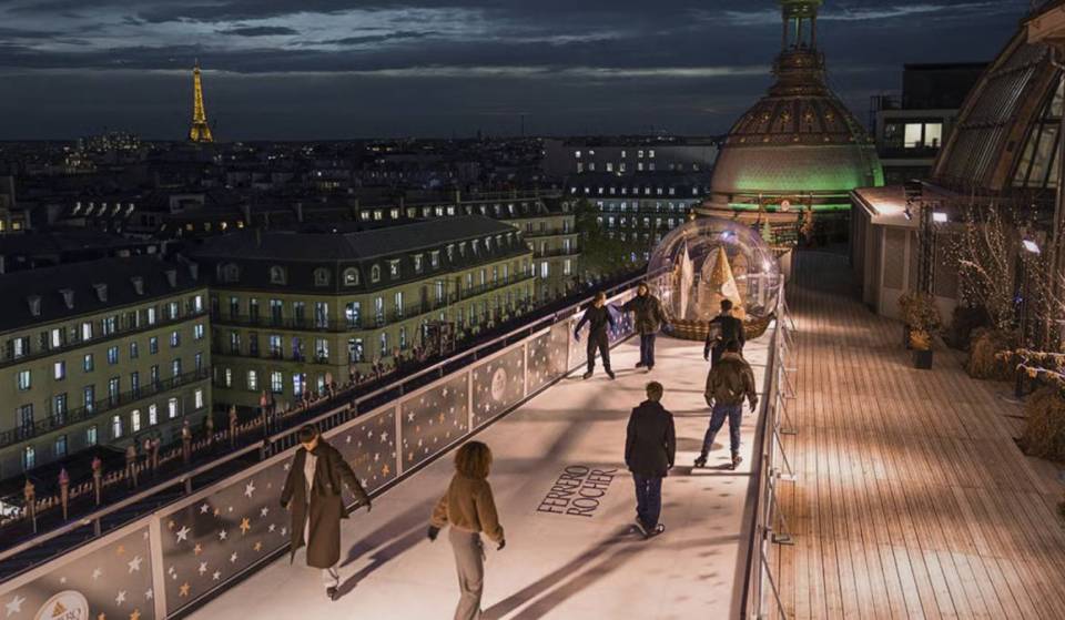 A free ice rink is set to open on the roof of Printemps Haussmann with a view of the Eiffel Tower