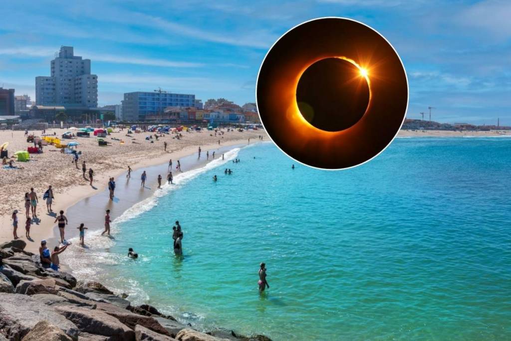 iniciativa de observação do eclipse solar perto da praia em espinho