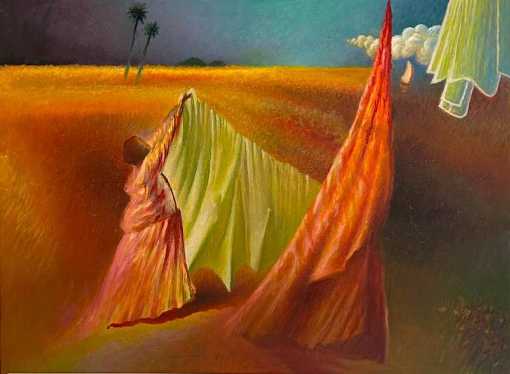 Free exhibition at the Correios Cultural Center brings together works by nine artists, featuring paintings that explore memory, nature, and the sacred