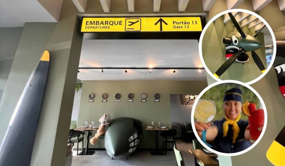 Com mesa dentro de fuselagem real e garimpos de aviões, este restaurante temático a 80km de SP imita um hangar de verdade com vista para as montanhas