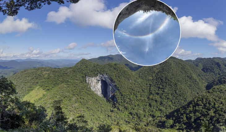 Água que parece “cair do céu”: Ilusão em dia ensolarado no PETAR viraliza e revela a caverna com a maior boca do mundo, com 197 metros de altura