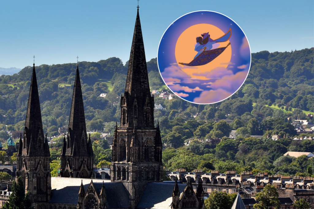 St Mary's Episcopal Cathedral in Edinburgh plsu Aladdin and Jasmine on the magic carpet