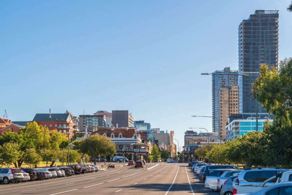 a photo of the adelaide city skyline