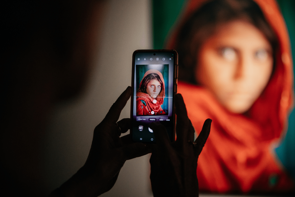 The famous Afghan Girl Portrait at the Steve McCurry. ICONS: An Extraordinary Photography Exhibition