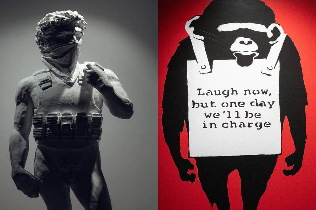 Exhibition Banksy monkey and David