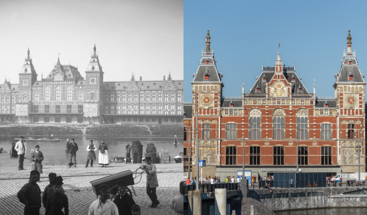 1889 wurde der Amsterdamer Hauptbahnhof auf 8.687 Holzpfählen errichtet: Gut 130 Jahre später trägt dieses geniale Wagnis täglich mehr als 200.000 Reisende über den Sumpf