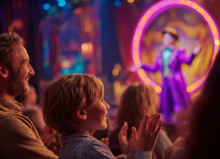 child at a magic show, clapping