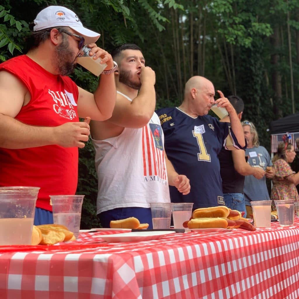 Hot dog eating contest at Red's Beer Garden in Atlanta
