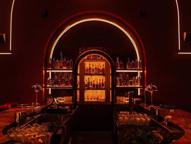 The bar inside Jojo's Beloved Cocktail Lounge at Atlanta's Politan Row on Colony Square