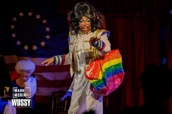 drag performer dressed up in America garb