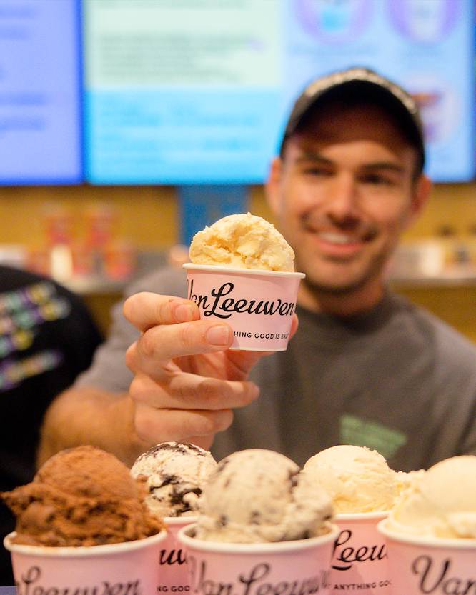 man serving Van Leeuwen Ice Cream flavors