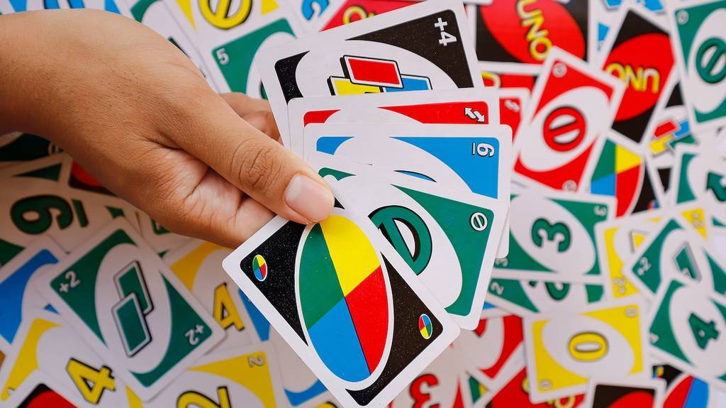 Uno cards for background and text.