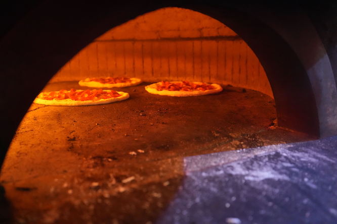 gluten free pizza in an oven