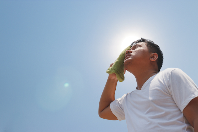 Young man and heat stroke.