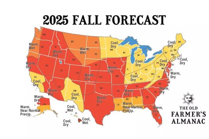 a map of the US with different temperatures on it