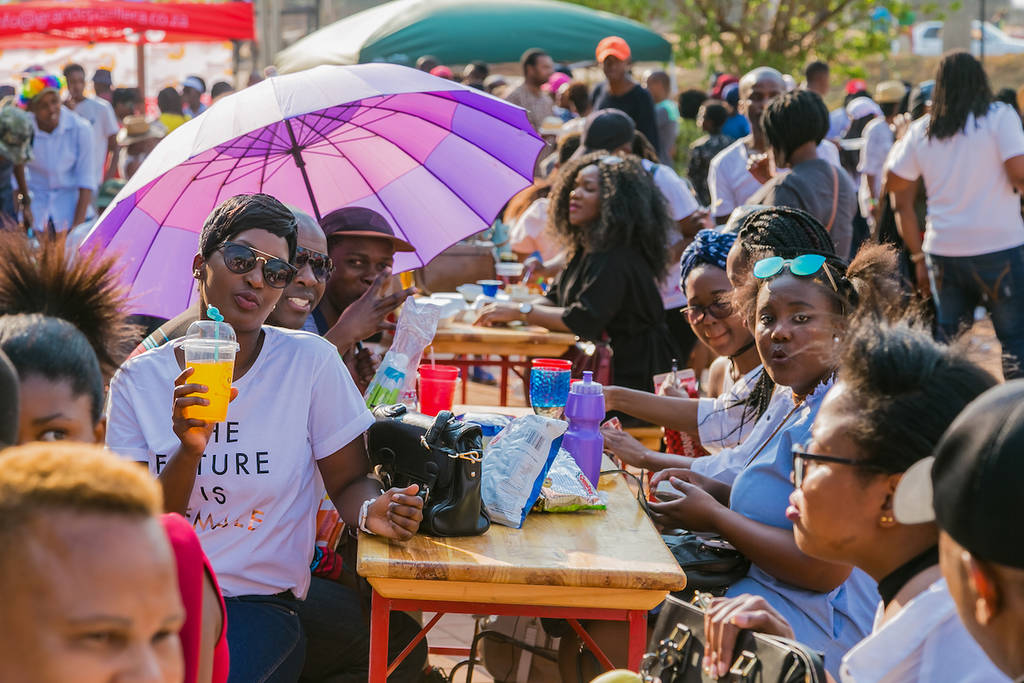 Soweto, South Africa - September 17, 2017: Diverse African people at a bread based street food outdoor festival