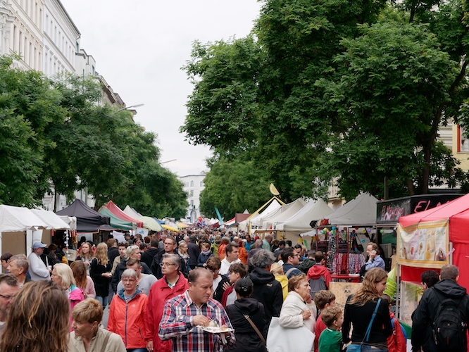 Berlin, Germany. July 1th, 2017. A crowd of people at the Bergmannstraßenfest (also known as the Kreuzberg-Festival), a three-day open air street festival along Bergmannstraße in Kreuzberg.
