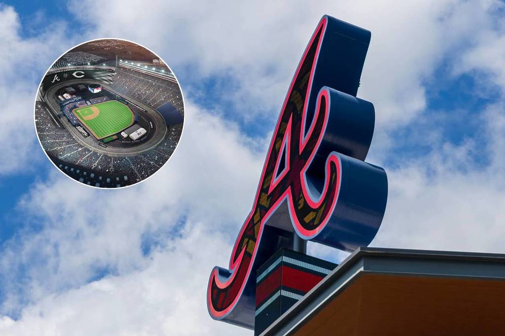 Image shows the Braves and Reds and how they will break the MLB attendance record at the Speedway Classic